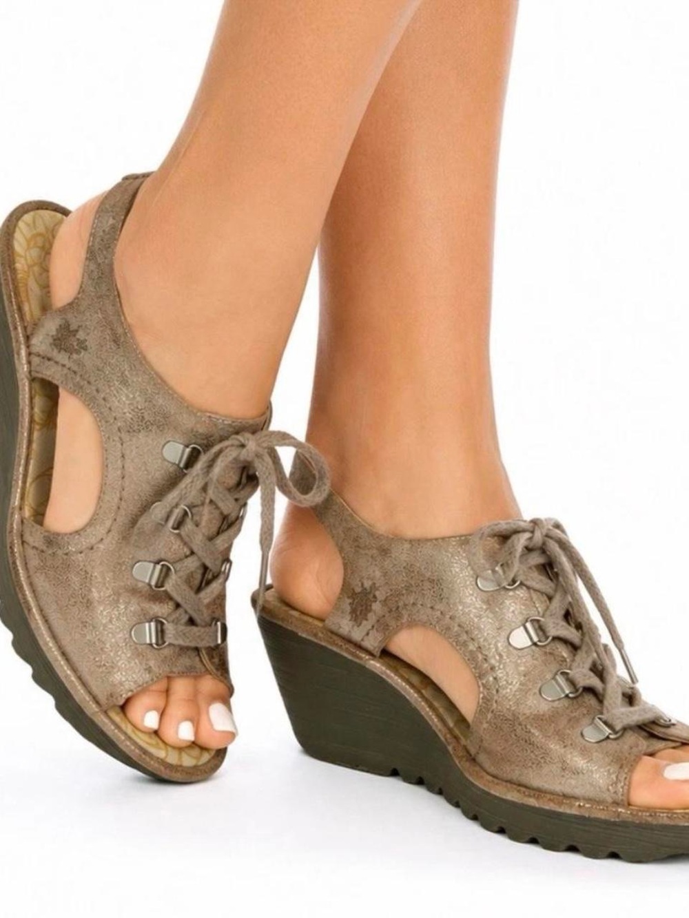 FLY LONDON Women’s YLFA Luna Wedge Sandals Sz 41 US 10-10.5